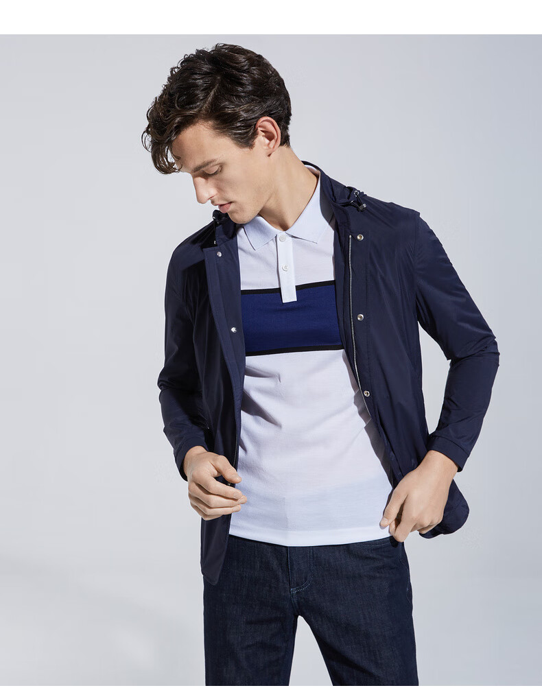 劲霸男装夹克男2020春季新款修身中长版连帽休闲茄克男士休闲装上衣