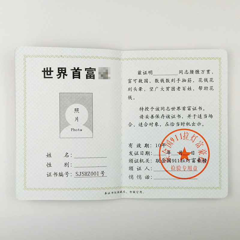 twingo世界首富证创意搞笑证书搞怪生日礼物情人节送女友男友情侣老婆