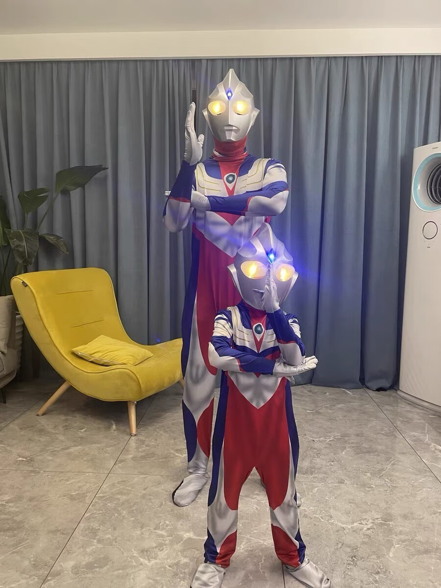 迪迦奥特曼服装紧身衣服皮套大人男童儿童cos赛罗万圣节面具 6d发光