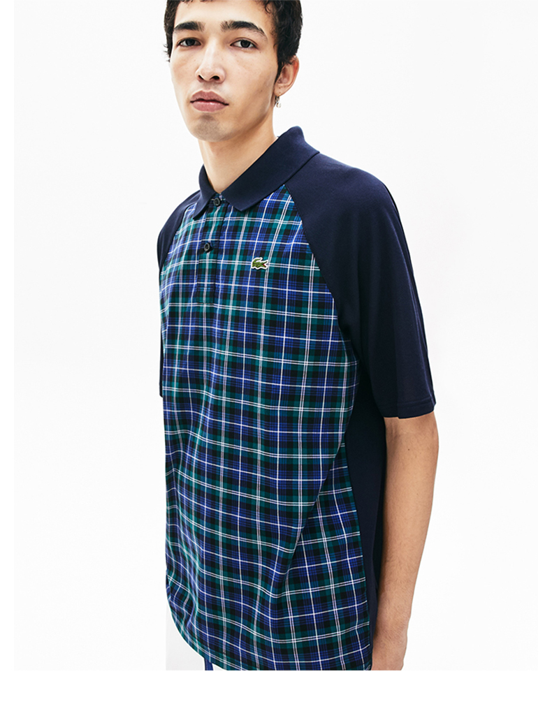 lacoste法国鳄鱼男装20春夏新款拼接格子短袖polo衫男|ph4368n1 qrn