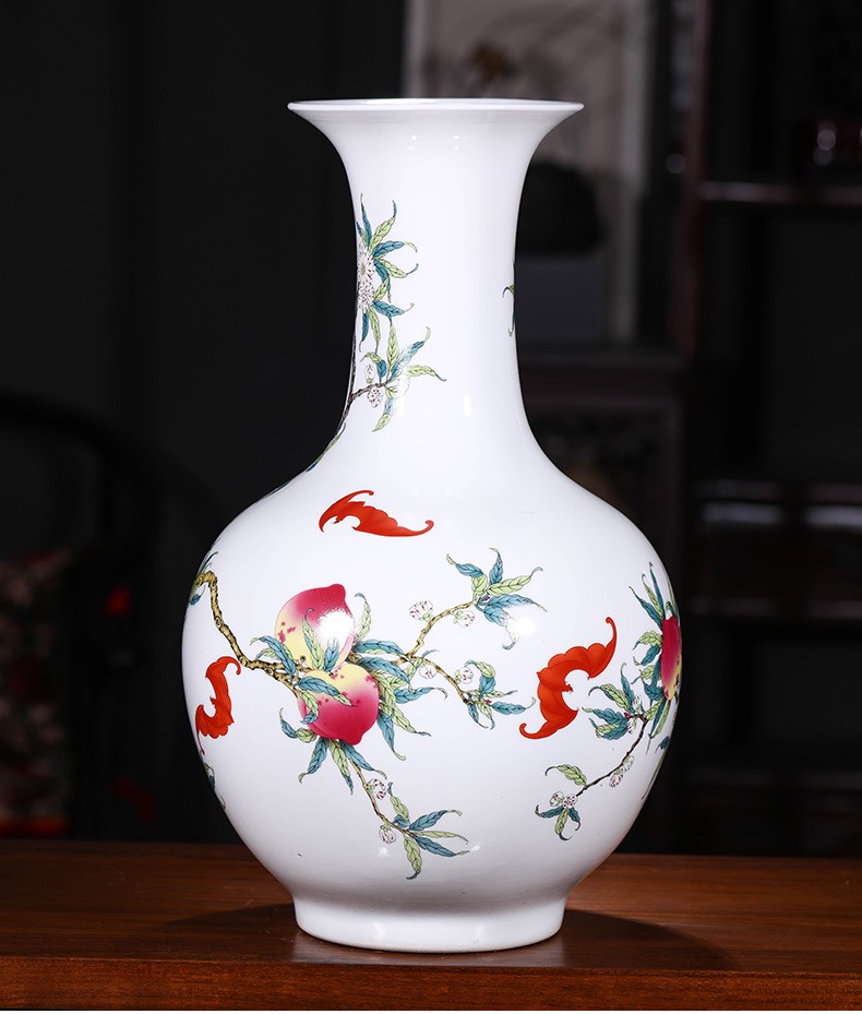 景德镇陶瓷器仿乾隆九桃图福寿桃大号花瓶插花中式客厅家居装饰品摆件