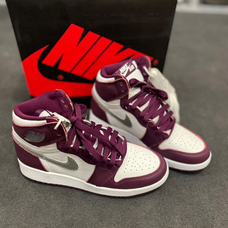 aj男鞋子高帮鞋运动鞋aj1波尔多酒红学生空军一号板鞋潮 高帮aj酒红