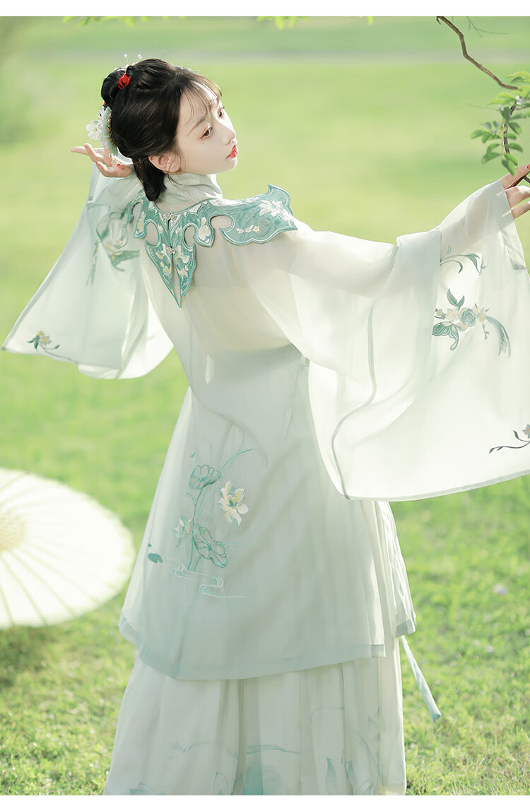 云肩明制汉服花神记不染原创女明制斜襟立领长衫齐腰褶裙传统秋装 不