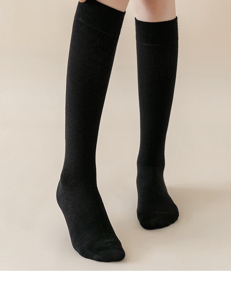 恒源祥小腿袜女春秋薄款黑色jk袜子女纯色棉质长筒长袜半截中筒袜 3