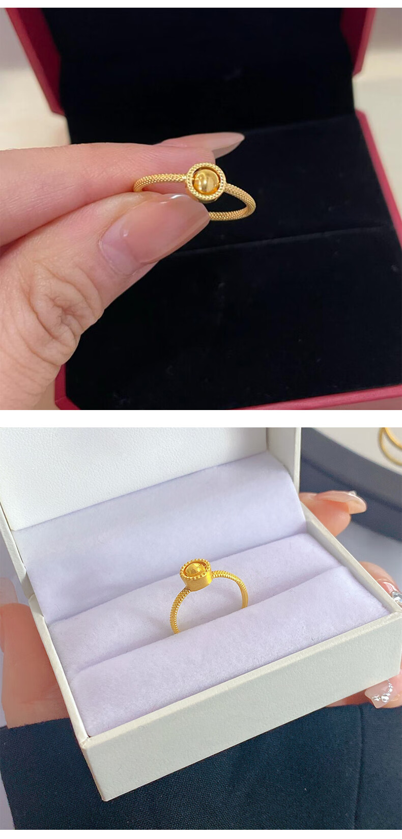 悠莱 黄金猫眼转运珠戒指女999足金时来运转小金珠戒指猫眼珠戒子指环