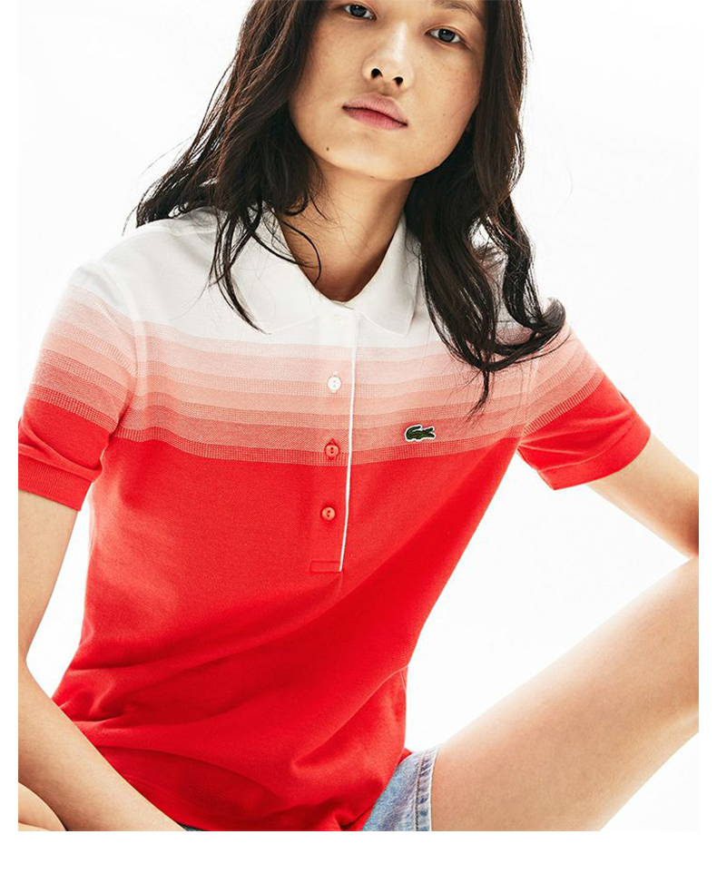 奥商场同款lacoste法国鳄鱼女装秋冬时尚休闲经典渐变色短袖polo衫女