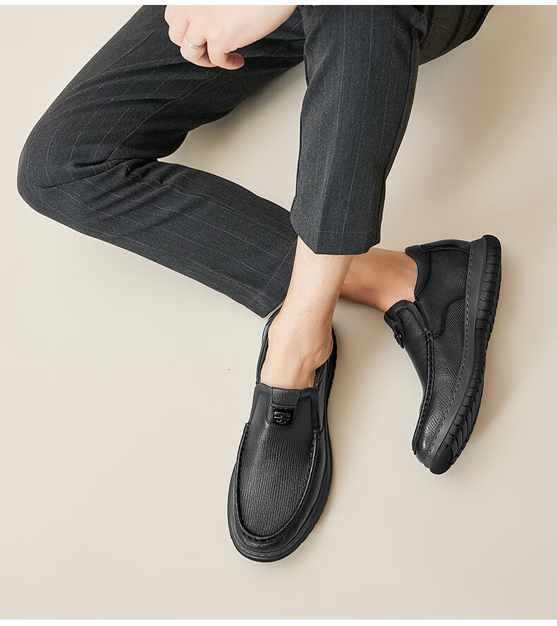 高哥增高鞋男士休闲皮鞋秋冬新款青年男鞋轻质羊皮内增高鞋子黑色6cm