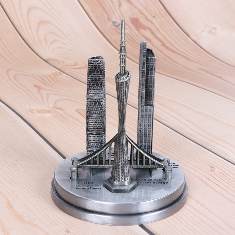小蛮腰标志建筑模型套装东塔西塔猎德大桥装饰品摆件圆亮金色广州地标