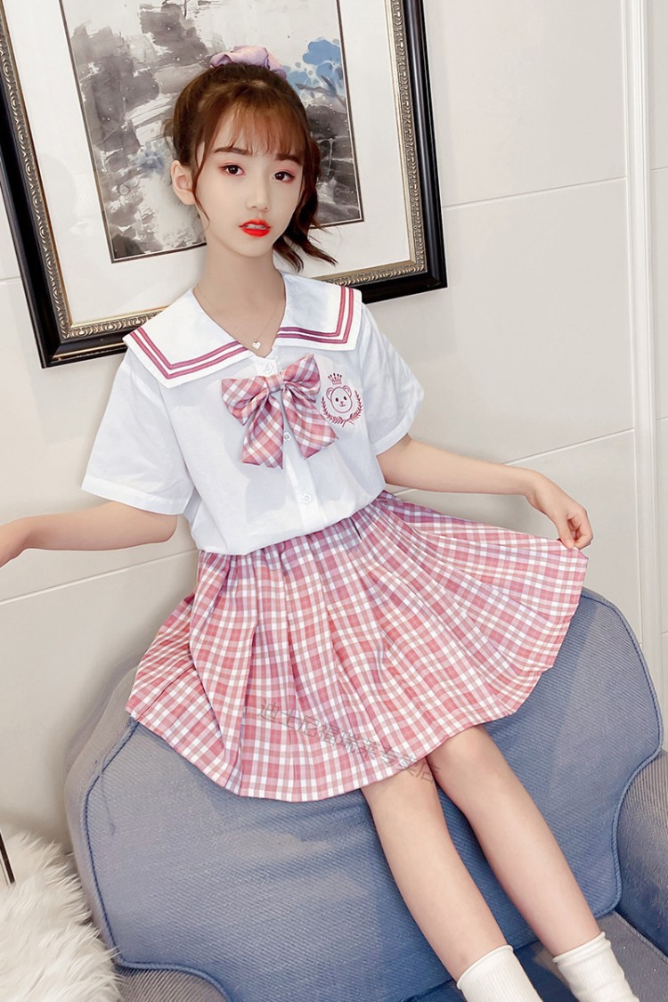迪士尼童装同款儿童jk水手服套装夏装少女格子裙子女童学院风小学生