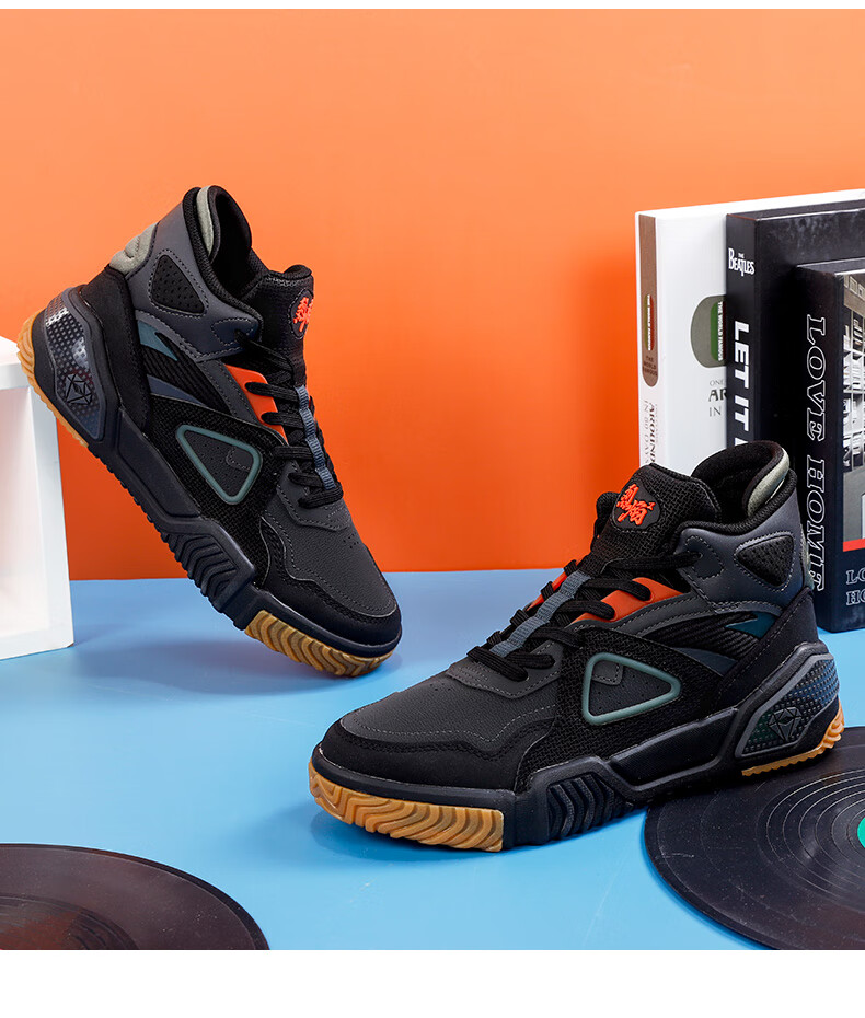 安踏烈焰男鞋黑色厚底高帮板鞋2022冬季新款官网旗舰运动鞋男 -4碳灰