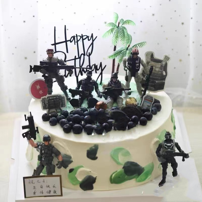 创意军事坦克飞机士兵部队兵哥哥军人儿童男孩过生日蛋糕 迷彩特种兵
