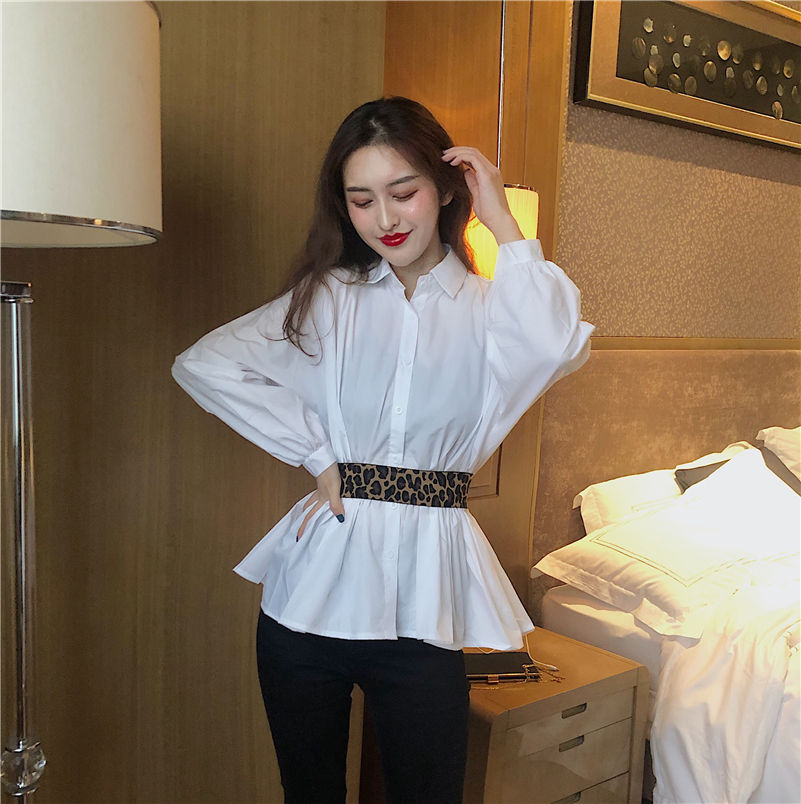 珂朵尔 衬衫女2020春季新款设计感韩版收腰内搭长袖衬衣女(送腰带)