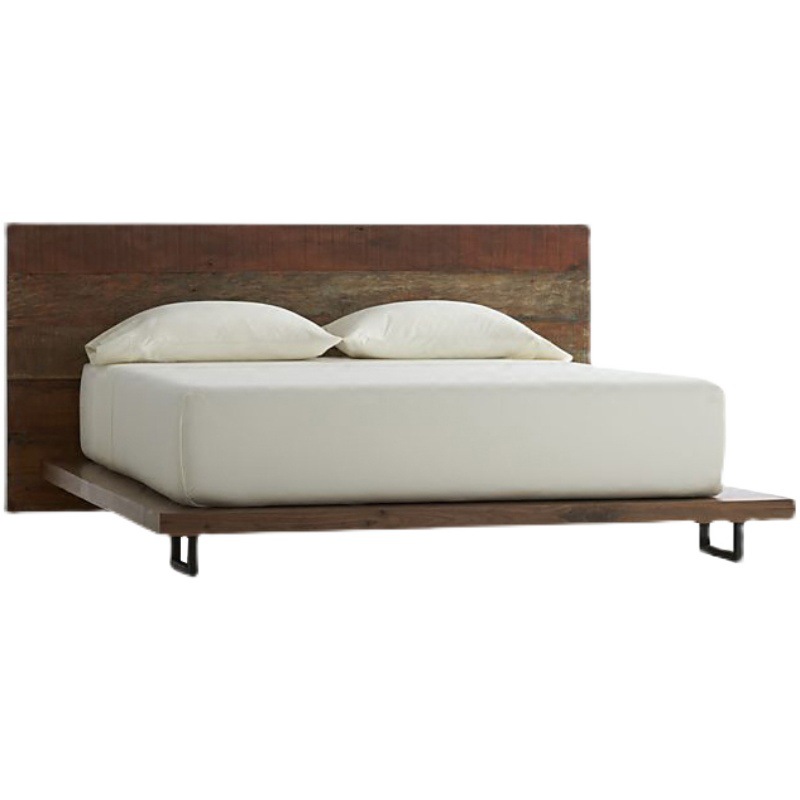 北欧创意简约复古实木床原木老木头带储物抽屉床双人美式实木床新西兰