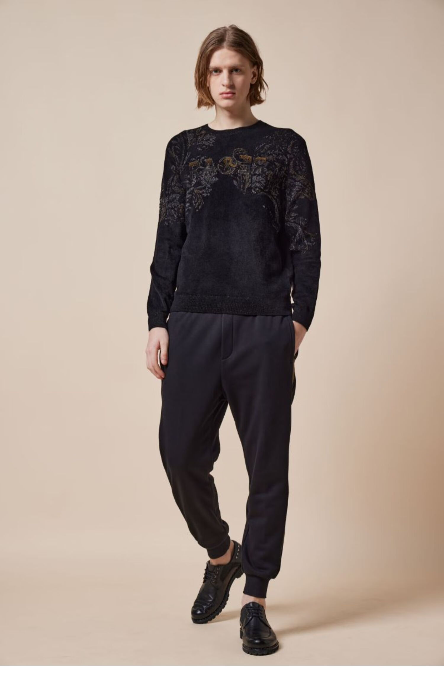 意大利rare威雅奢侈品男装男士黑色绣花简约时尚长袖毛衫毛衣黑色黑色