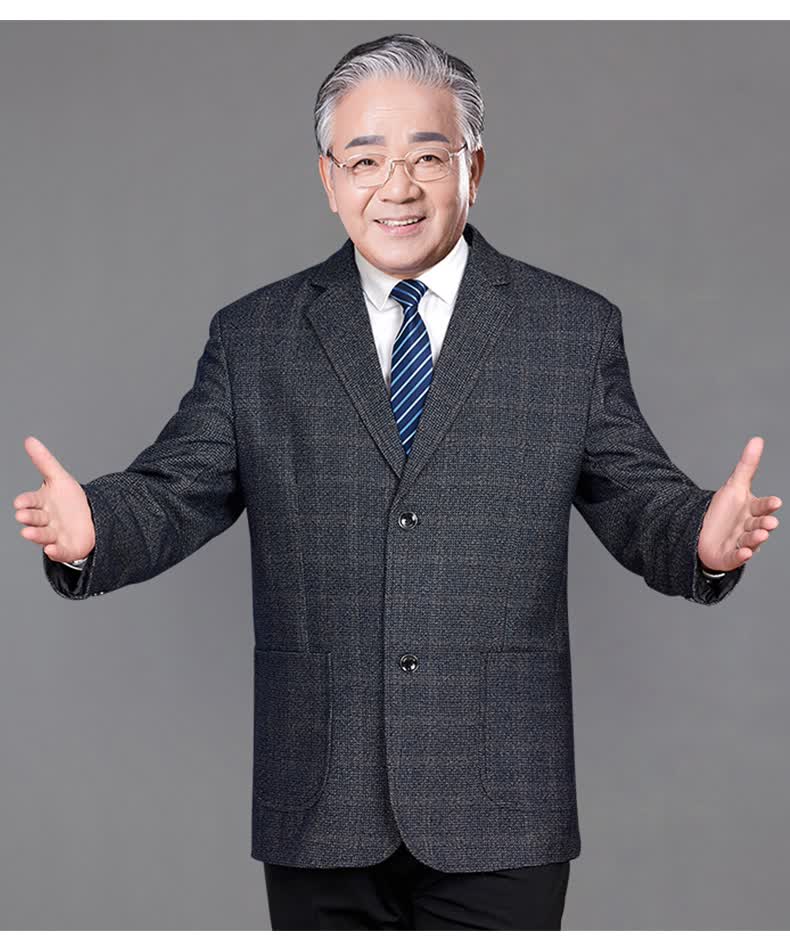 晨代骄*中老年西装男装外套春秋商务爸爸装老人西装爷