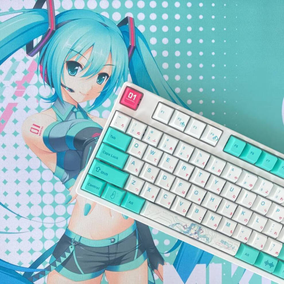 键盘高端键盘二次元 二次元初音键帽pbt热升华原厂高度葱娘miku鼠标垫