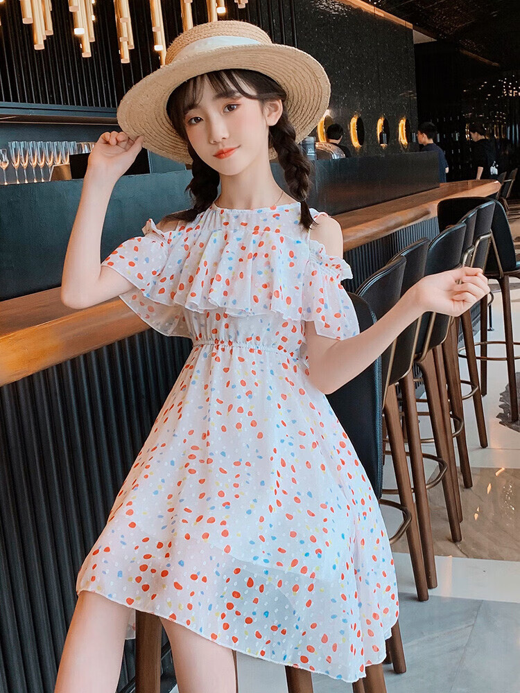 网红女童连衣裙3洋气4裙子夏装6儿童小女孩露肩童装8夏天薄款公主裙