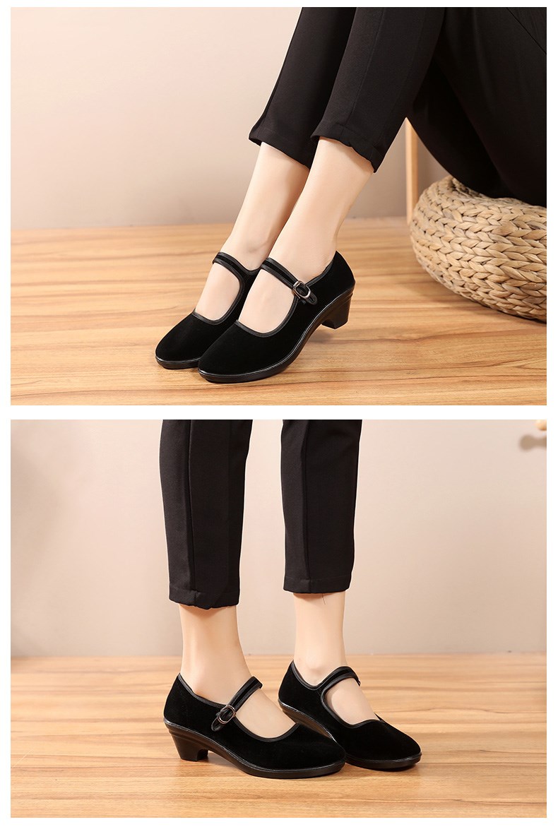 老北京布鞋女酒店工作黑布鞋跟高跟粗跟广场舞舞蹈舒适妈妈鞋加强版独