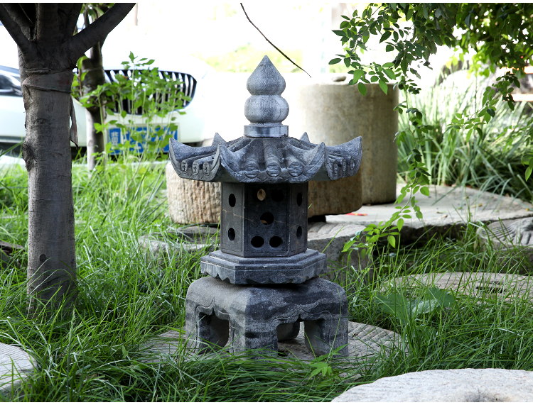 石灯庭院中式日式仿古石灯摆件石灯笼日式庭院青石石雕石灯太阳能乳