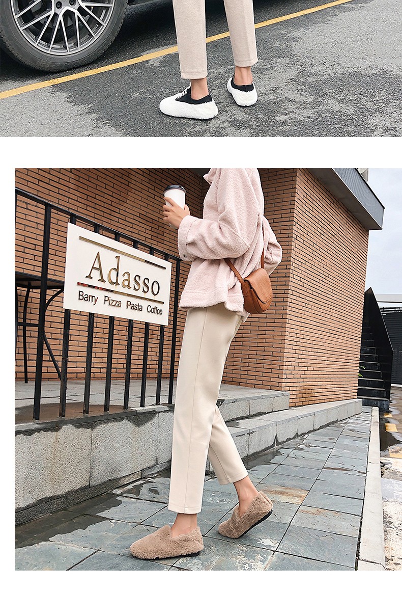 Langsha Women's Woolen Autumn Winter Straight-leg Harem Cropped Carrot Pants Loose Casual Trousers 14