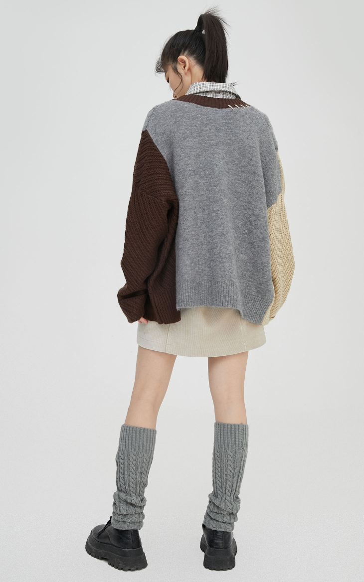 only2021秋季新款复古撞色拼接毛衣外套开衫针织衫女12143b013 e10