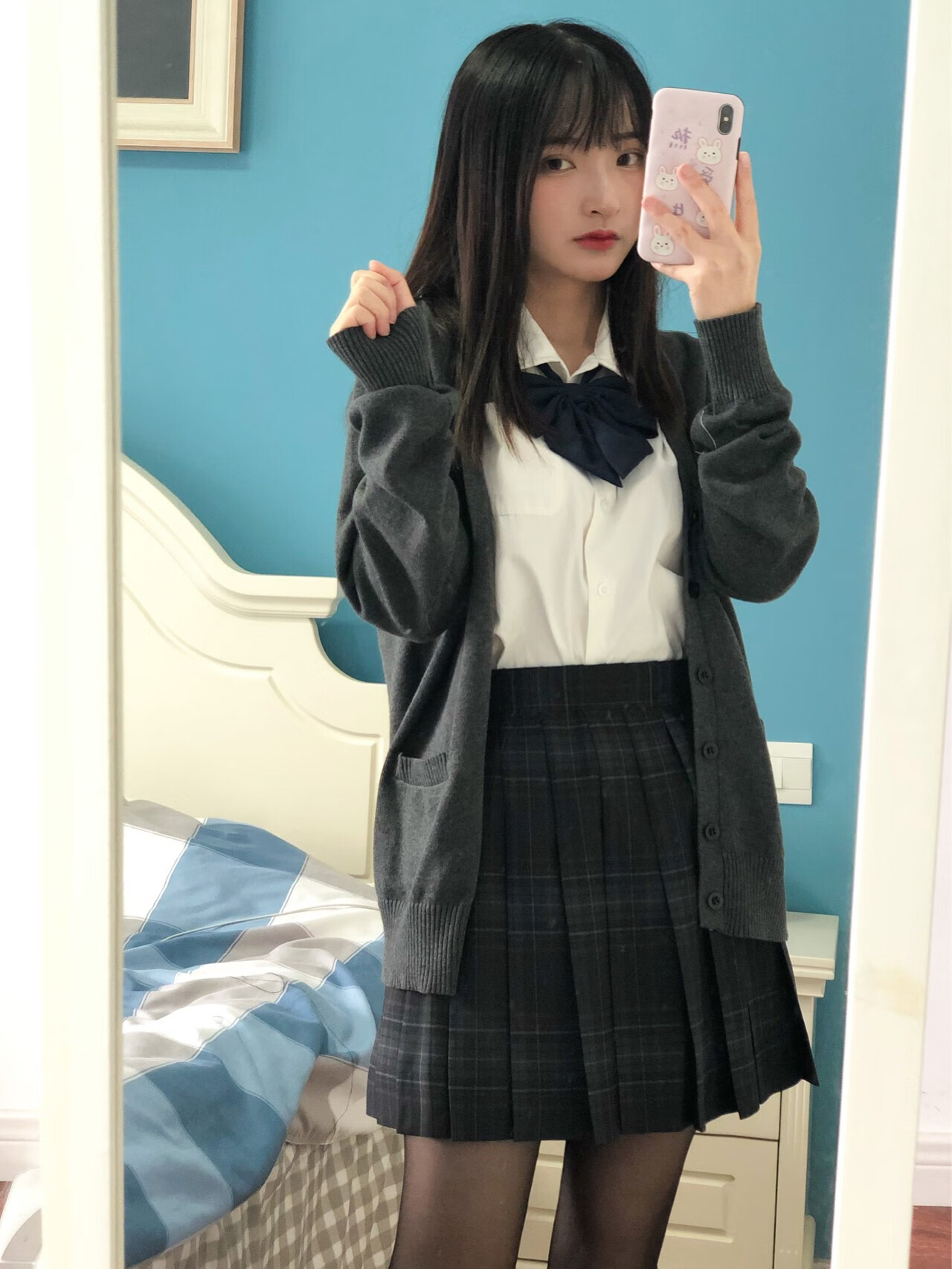 jk制服全套冬季日系毛学生校服学院风开衫裙冬季 深灰开衫 长袖衬衫