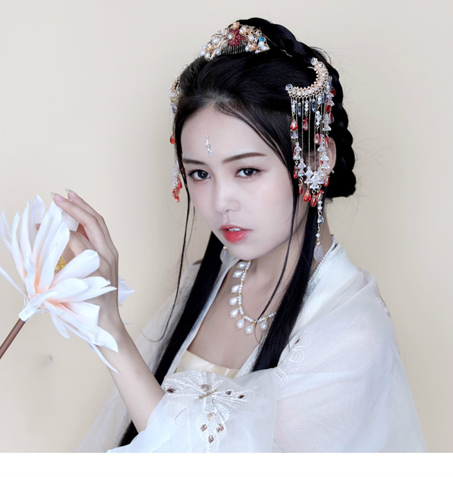 君闵 古风花钿贴钻水晶眉心贴额头贴脸水钻汉服写眼角贴钻 珍珠加钻