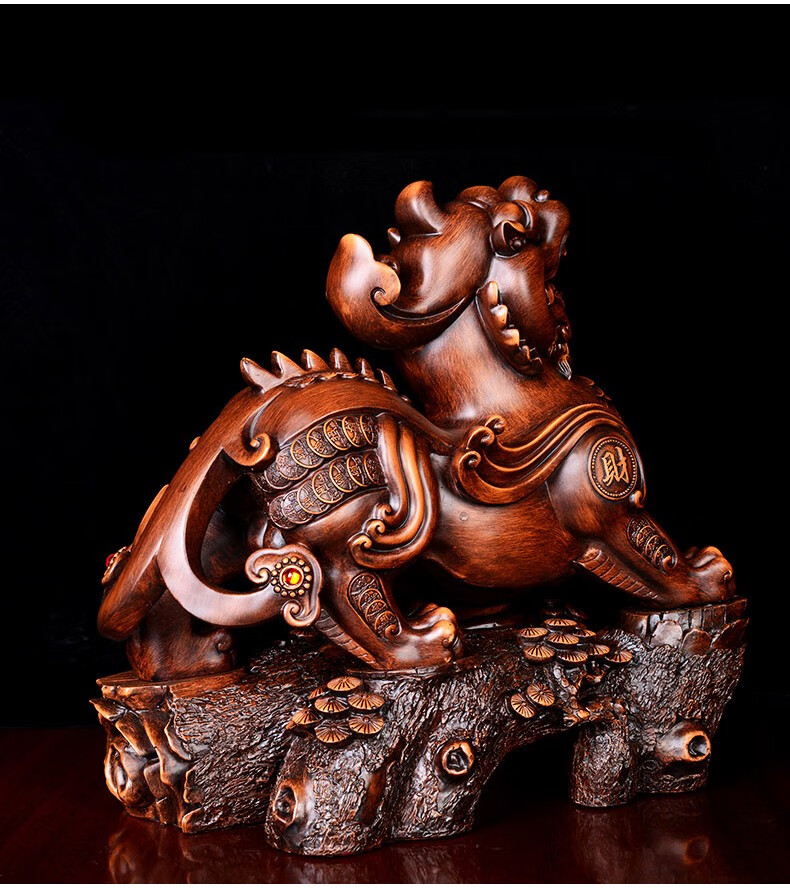 汉京 貔貅摆件 招财貔貅摆件 镇宅家居仿木雕皮丘 公司开业礼品办公桌