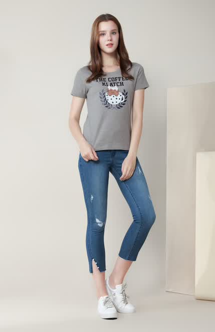 堡狮龙bossini女装咖啡猫印花t恤女短袖女新款上衣21秋季 520814020