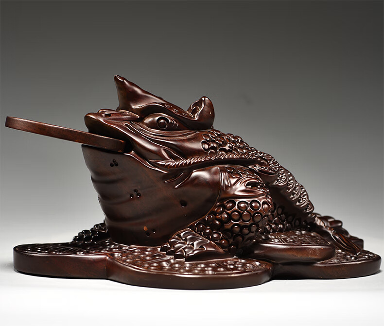 杞瑾木雕金蟾摆件实木三足献宝蟾蜍家居商铺开业装饰红木工艺礼品精雕