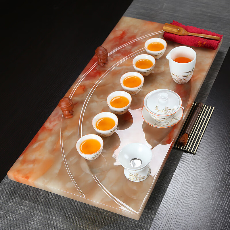 大理石茶盘半月玉石欧式茶盘功夫茶具现代简易大理石茶台家用中号整块