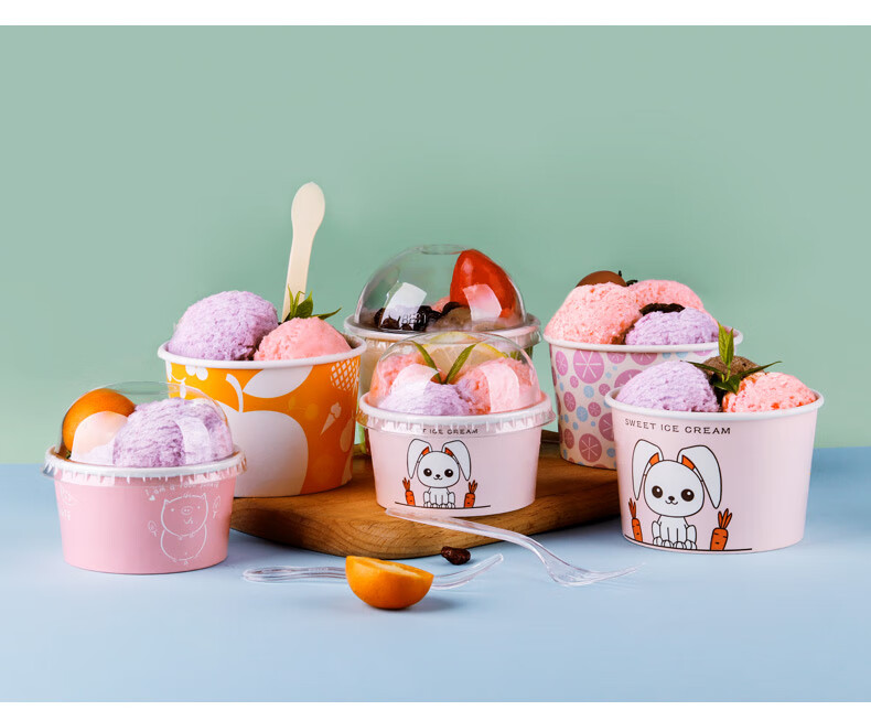 冰淇淋小纸杯一次性试吃纸碗带盖冰激凌纸杯炒酸奶雪糕布丁杯小号定制