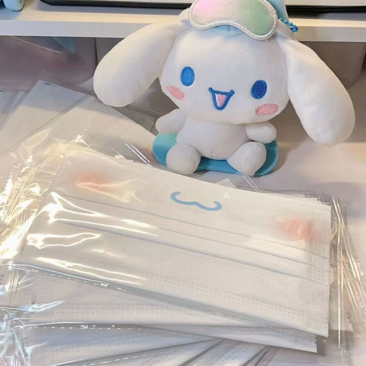 mussels可爱kitty腮红大耳狗嘴巴防护透气口罩女定制logo文字纯白口罩