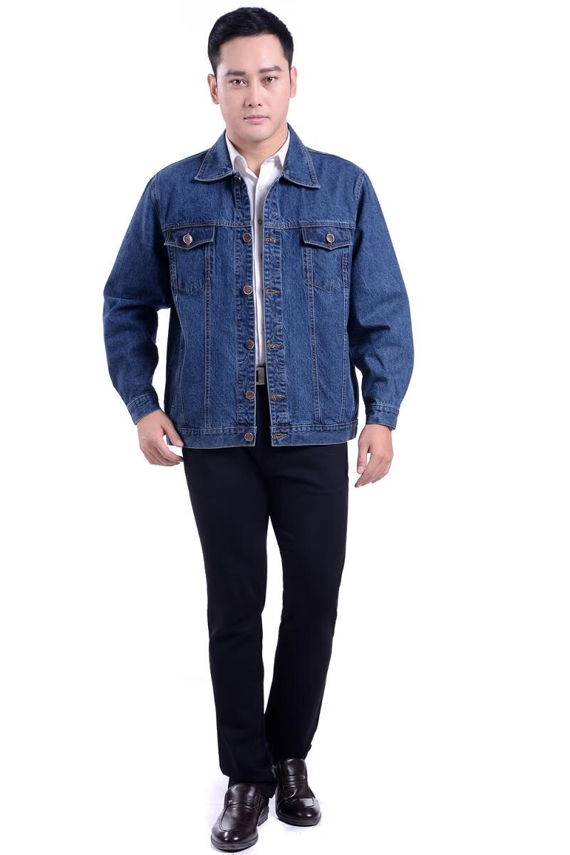 牛仔夹克上衣中年男士休闲外套中老年人翻领长袖工装机黑色3xl170190