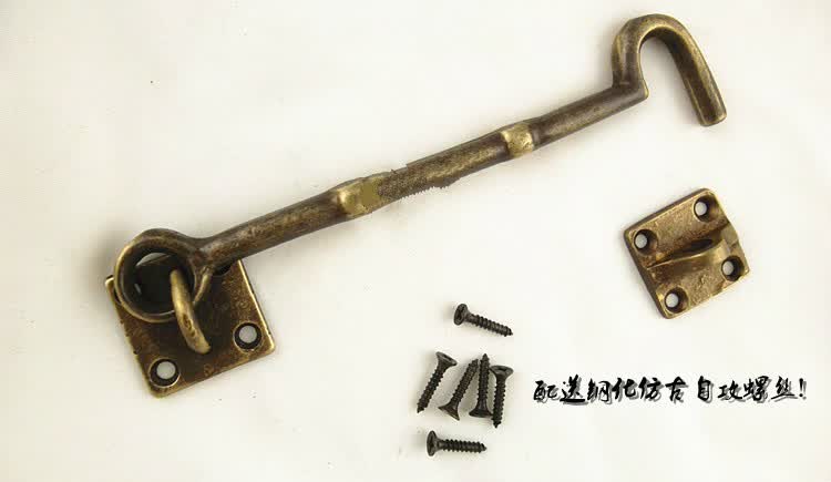 黄铜窗钩风钩搭扣门窗支撑件防风勾仿古中式全铜风钩固定件金黄色总长