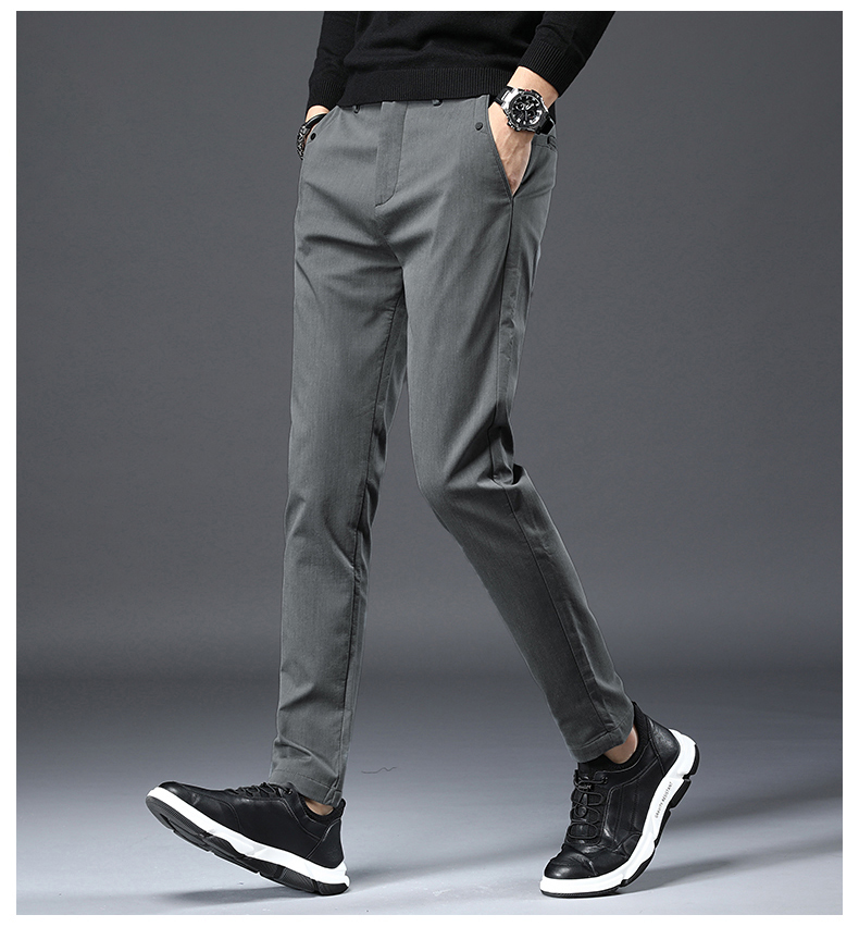 卡帝乐鳄鱼品牌春季新款商务休闲裤男士韩版潮流修身小脚黑色百搭长