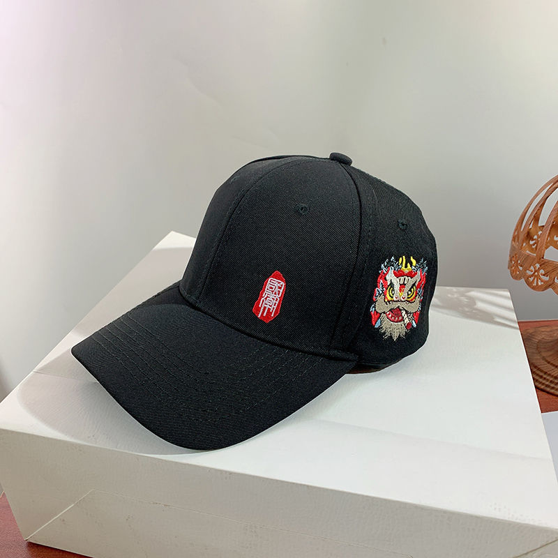 喜圣多新品帽子男 国潮舞狮鸭舌帽刺绣棒球帽硬顶帽子男女潮牌百搭夏