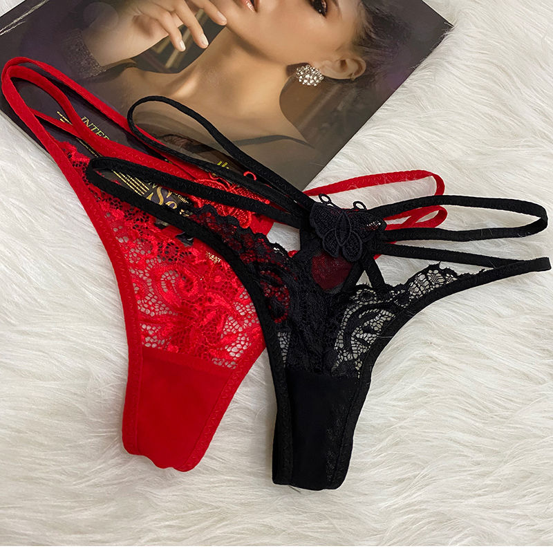 t字内裤女性感2条装性感内裤女超透明免脱蕾丝火辣一片式超小诱惑丁字