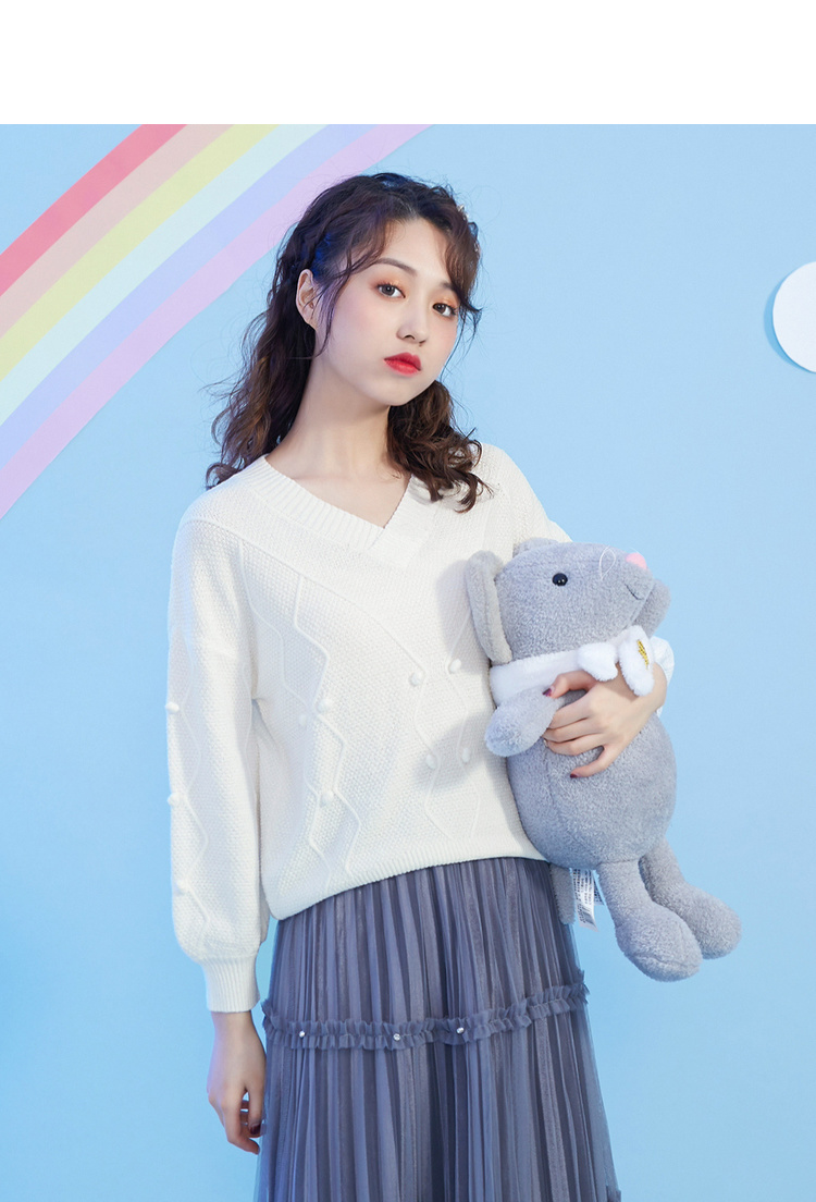 ief/爱依服针织衫女2020春装新款韩版宽松慵懒风时尚v领长袖上衣0d06l