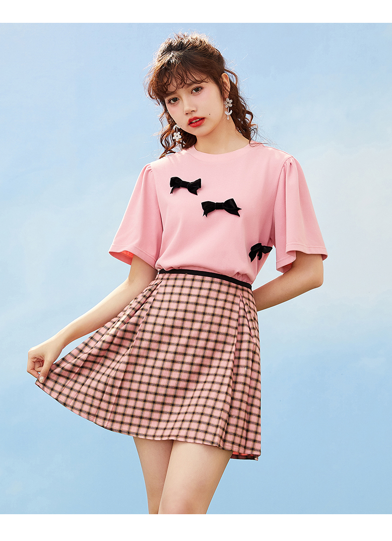 oece复古格纹半身裙2022年夏季新款女装百褶裙jk短裙小个子a字裙粉色
