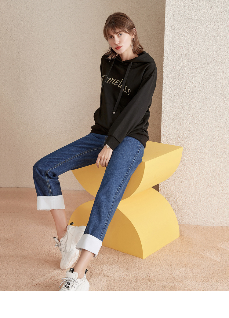 衣香丽影秋韩版时尚撞色显瘦九分牛仔裤女宽松直筒裤子 牛仔蓝 l