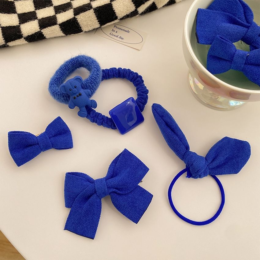 克莱因蓝饰品气质蝴蝶结头饰发绳女橡皮筋扎头发圈感小众头绳 克莱因