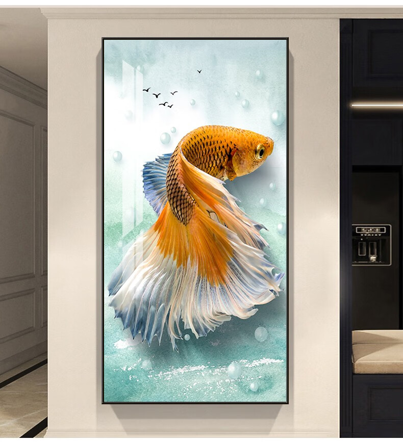 惠菲乐 九鱼图入户玄关装饰画竖版九龙鱼挂画楼梯走道玄幻壁画过道