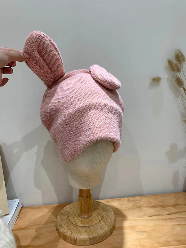新品网红兔兔帽软小奶兔兔耳朵网红毛呢堆堆帽针织帽子女秋冬痞幼同款
