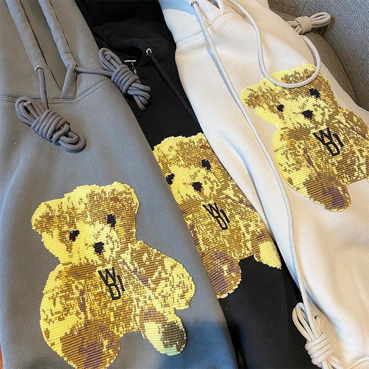 同款黑灰色小熊刺绣宽松inswelldone卫衣潮 we11done小熊【杏色】 s