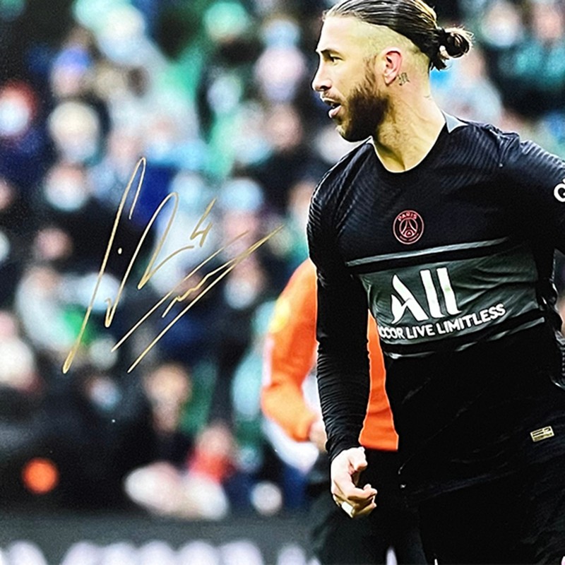 收藏拉莫斯水爷亲笔签名照片裱框含sa证书psg巴黎圣日耳曼相框不易