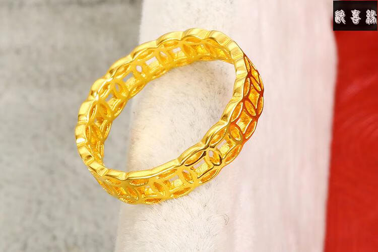 逸喜缘 【不掉色】越南沙金镀铜钱戒指女复古指环情侣男女对戒送礼 美