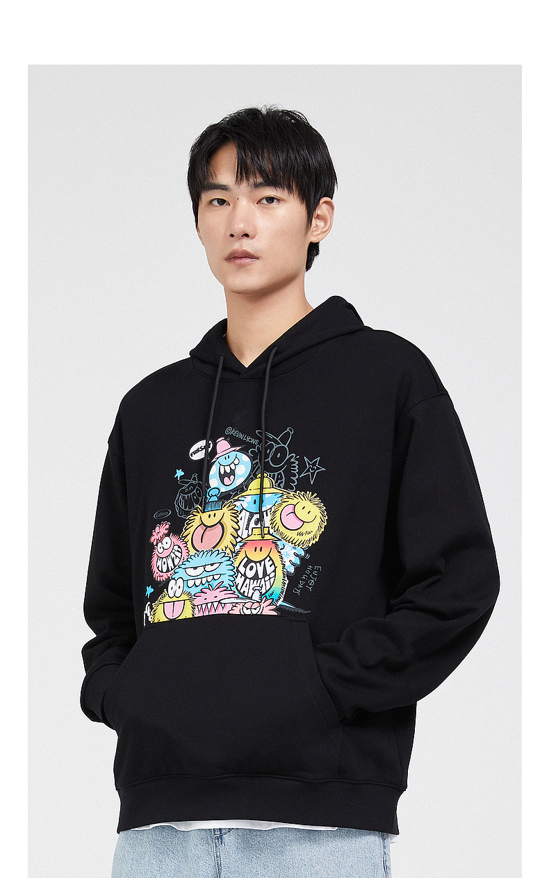 情侣装美国艺术家kevinlyons联名卡宾男装潮流涂鸦风印花长袖卫衣h橘