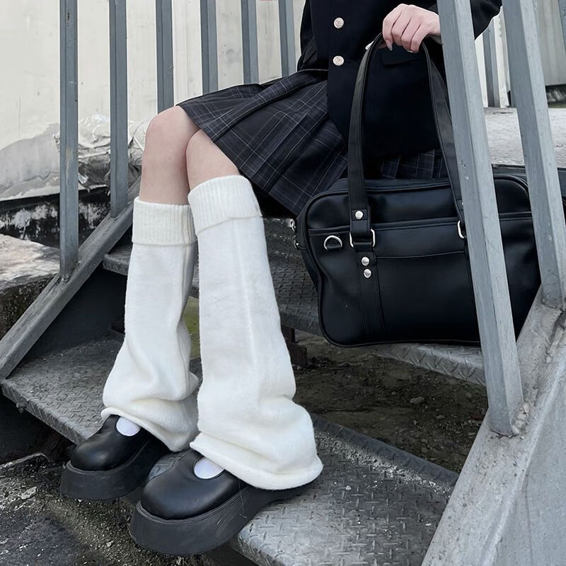 欧瑾(oujin)jk针织白色堆堆袜子女y2k辣妹小腿套日系学生亚文化原宿长