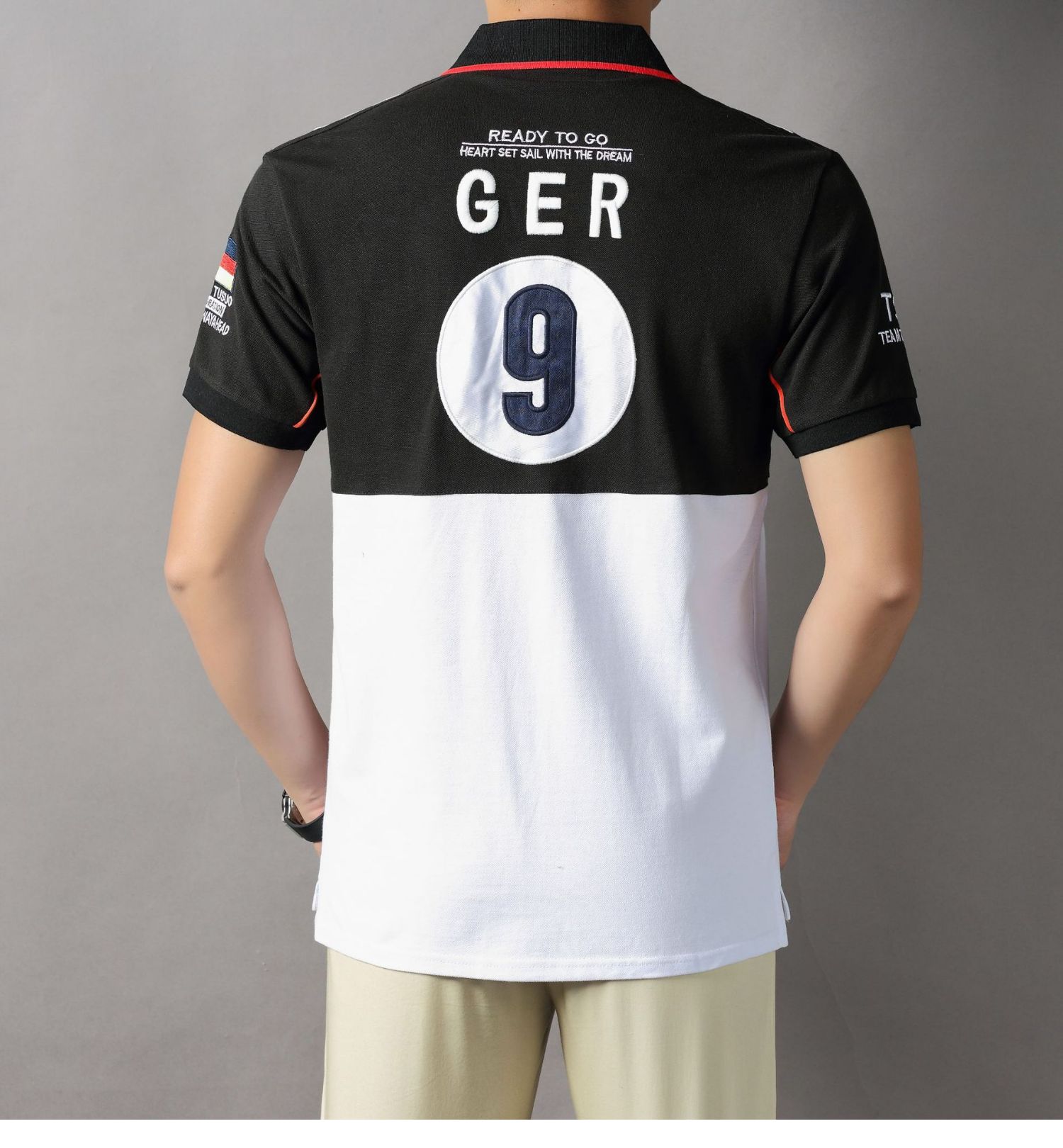 保罗polo男装高品质翻领纯棉赛车翻领polo衫全棉徽章刺绣男上衣男潮